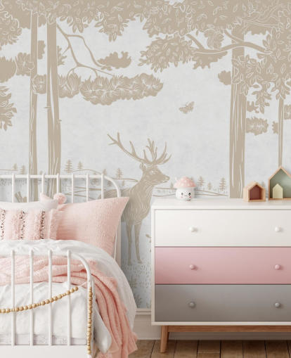 white forest wall mural called Monochrome Forest - Vintage White by Kikki Belle for children's bedrooms white forest wall mural called Monochrome Forest - Vintage White by Kikki Belle for children's bedrooms
