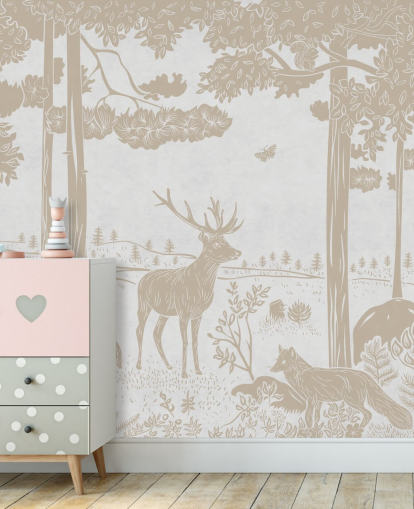 mural de pared de bosque blanco llamado Monochrome Forest - Vintage White de Kikki Belle para dormitorios infantiles mural de pared de bosque blanco llamado Monochrome Forest - Vintage White de Kikki Belle para dormitorios infantiles