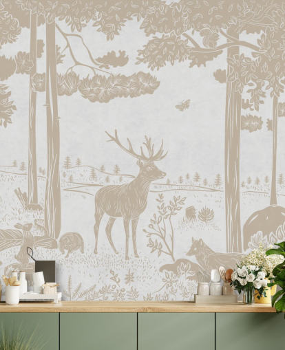 white forest wall mural called Monochrome Forest - Vintage White by Kikki Belle for children's bedrooms white forest wall mural called Monochrome Forest - Vintage White by Kikki Belle for children's bedrooms