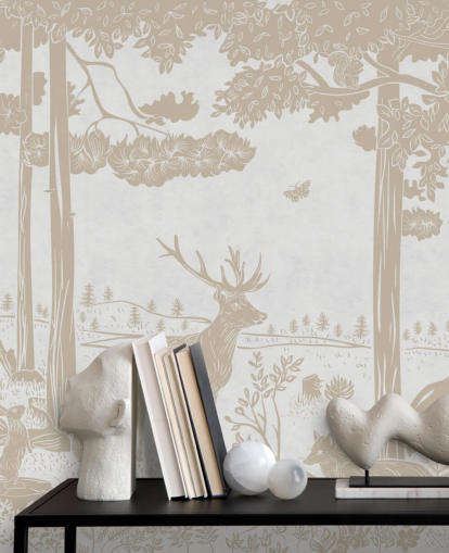 mural de pared de bosque blanco llamado Monochrome Forest - Vintage White de Kikki Belle para dormitorios infantiles mural de pared de bosque blanco llamado Monochrome Forest - Vintage White de Kikki Belle para dormitorios infantiles