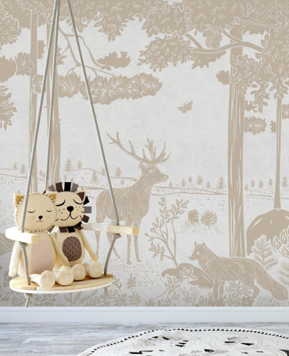 hvit skog veggmaleri kalt Monochrome Forest - Vintage White av Kikki Belle for barnas soverom