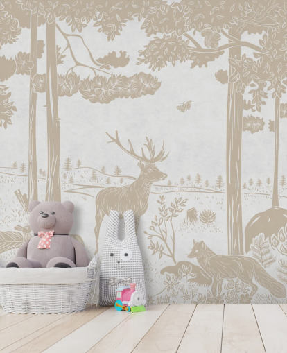 white forest wall mural called Monochrome Forest - Vintage White by Kikki Belle for children's bedrooms