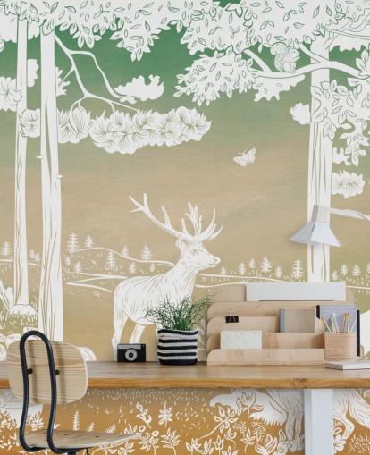 green kids forest wallpaper mural called Monochrome Forest - Green Sky by Kikki Belle green kids forest wallpaper mural called Monochrome Forest - Green Sky by Kikki Belle