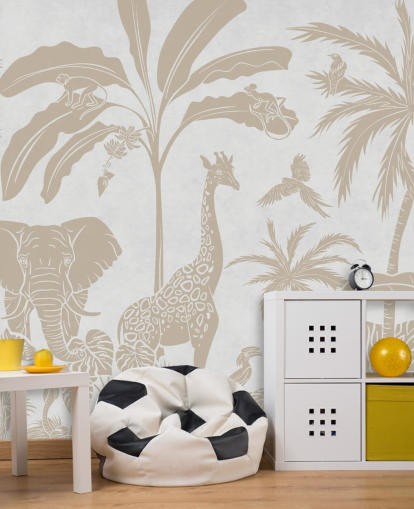 vit barndjungel tapetväggmålning kallad Monochrome Jungle - Vintage White av Kikki Belle för sovrum vit barndjungel tapetväggmålning kallad Monochrome Jungle - Vintage White av Kikki Belle för sovrum