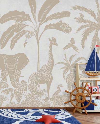papier peint mural blanc pour enfants appelé Monochrome Jungle - Vintage White de Kikki Belle pour chambres papier peint mural blanc pour enfants appelé Monochrome Jungle - Vintage White de Kikki Belle pour chambres