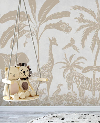 Weiße Dschungel-Tapete für Kinder namens Monochrome Jungle - Vintage White von Kikki Belle für Schlafzimmer