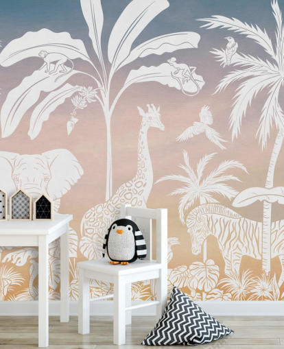 pinke Dschungel-Tapete für Kinder mit dem Titel Monochrome Jungle — Pink von Kikki Belle für Kinderzimmer pinke Dschungel-Tapete für Kinder mit dem Titel Monochrome Jungle — Pink von Kikki Belle für Kinderzimmer