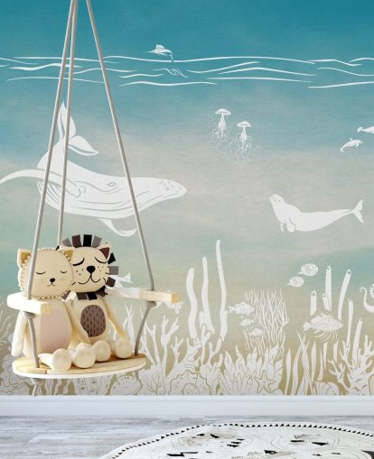 carta da parati murale blu monocromatica per bambini chiamata Monochrome Sea - Blue Aqua di Kikki Belle per asili nido e camerette per bambini carta da parati murale blu monocromatica per bambini chiamata Monochrome Sea - Blue Aqua di Kikki Belle per asili nido e camerette per bambini