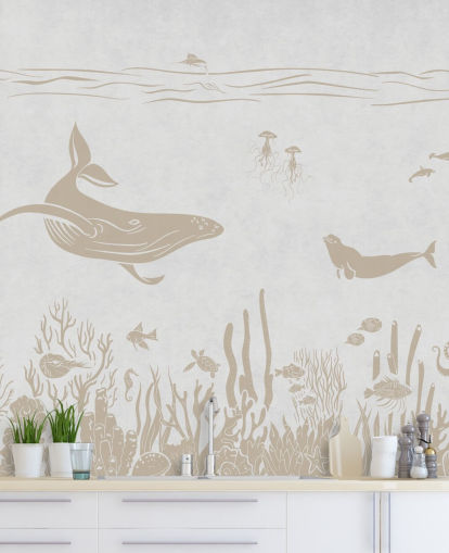 papel pintado blanco con forma de océano llamado Monochrome Sea - Vintage White de Kikki Belle para dormitorios infantiles y guarderías papel pintado blanco con forma de océano llamado Monochrome Sea - Vintage White de Kikki Belle para dormitorios infantiles y guarderías