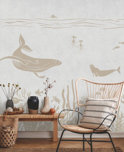 papel pintado blanco con forma de océano llamado Monochrome Sea - Vintage White de Kikki Belle para dormitorios infantiles y guarderías papel pintado blanco con forma de océano llamado Monochrome Sea - Vintage White de Kikki Belle para dormitorios infantiles y guarderías