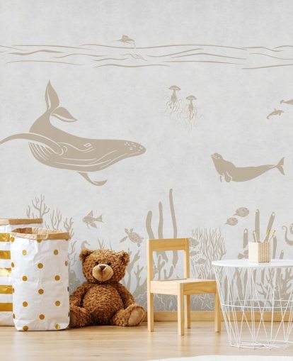 papel de parede de oceano branco chamado Monochrome Sea - Vintage White de Kikki Belle para quartos infantis e creches papel de parede de oceano branco chamado Monochrome Sea - Vintage White de Kikki Belle para quartos infantis e creches