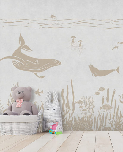 papier peint blanc sur l'océan appelé Monochrome Sea - Vintage White de Kikki Belle pour les chambres d'enfants et les crèches papier peint blanc sur l'océan appelé Monochrome Sea - Vintage White de Kikki Belle pour les chambres d'enfants et les crèches