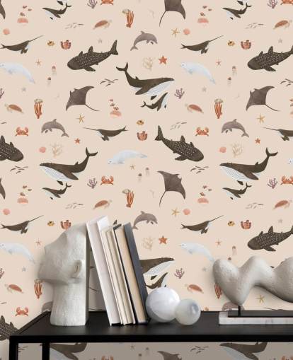 papel pintado infantil beige de la vida marina llamado Beige Splendid Sea de Kikki Belle para dormitorios infantiles papel pintado infantil beige de la vida marina llamado Beige Splendid Sea de Kikki Belle para dormitorios infantiles