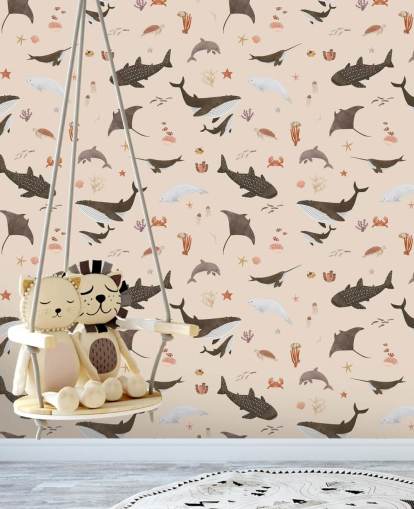 beige lasten merielämän taustakuva nimeltä Beige Splendid Sea by Kikki Belle lasten makuuhuoneisiin beige lasten merielämän taustakuva nimeltä Beige Splendid Sea by Kikki Belle lasten makuuhuoneisiin