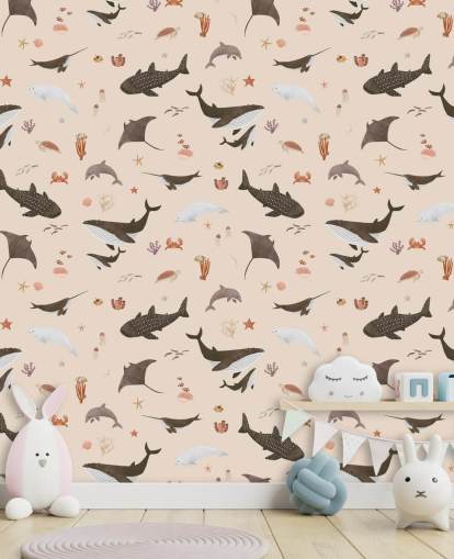beige barnas sjøliv tapet kalt Beige Splendid Sea av Kikki Belle for barnas soverom