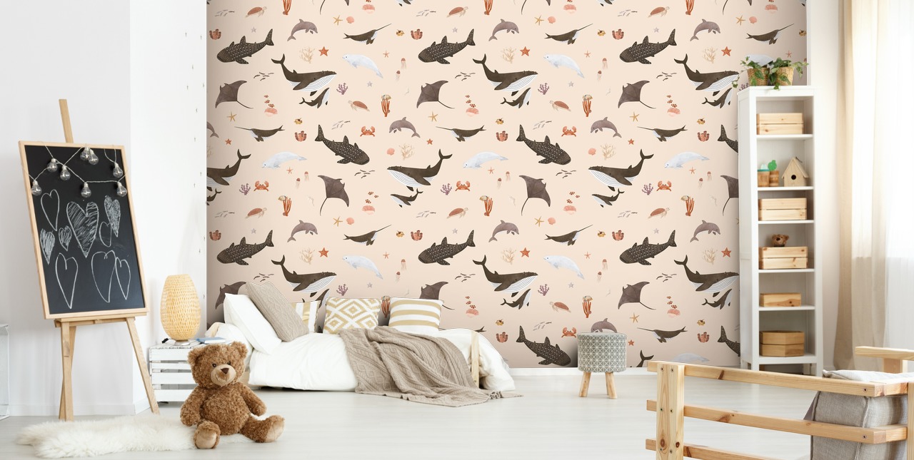 beige lasten merielämän taustakuva nimeltä Beige Splendid Sea by Kikki Belle lasten makuuhuoneisiin