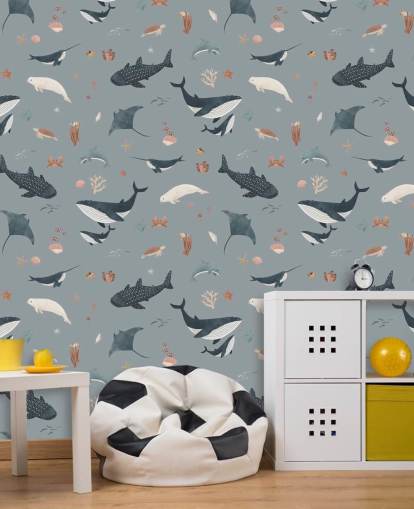 blå barnas sjøliv tapetmaleri kalt Blue Splendid Sea av Kikki Belle for barnas soverom blå barnas sjøliv tapetmaleri kalt Blue Splendid Sea av Kikki Belle for barnas soverom