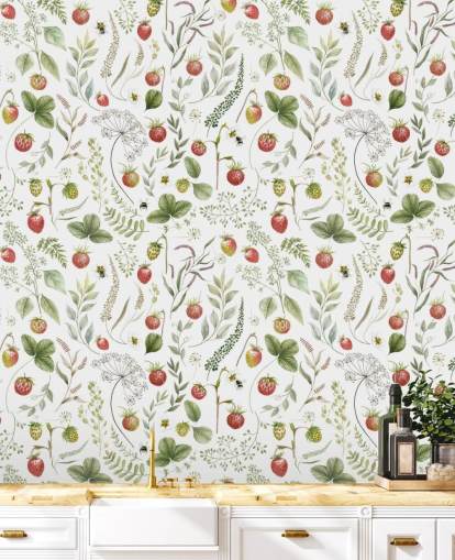 papier peint mural Kikki Belle rouge et vert appelé Strawberry Hill pour les crèches, les cuisines et les salles de jeux papier peint mural Kikki Belle rouge et vert appelé Strawberry Hill pour les crèches, les cuisines et les salles de jeux