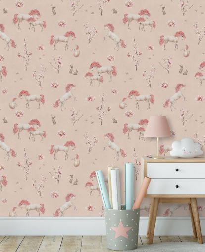 mural de papel pintado de unicornio rosa llamado Pink Unique Unicorn de Kikki Belle para dormitorios y guarderías de niñas mural de papel pintado de unicornio rosa llamado Pink Unique Unicorn de Kikki Belle para dormitorios y guarderías de niñas