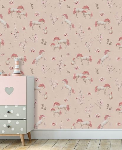 pink unicorn wallpaper mural called Pink Unique Unicorn by Kikki Belle for girl's bedrooms and nurseries pink unicorn wallpaper mural called Pink Unique Unicorn by Kikki Belle for girl's bedrooms and nurseries