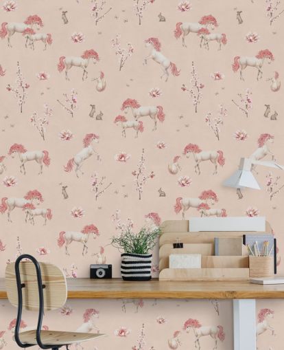 pink unicorn wallpaper mural called Pink Unique Unicorn by Kikki Belle for girl's bedrooms and nurseries pink unicorn wallpaper mural called Pink Unique Unicorn by Kikki Belle for girl's bedrooms and nurseries