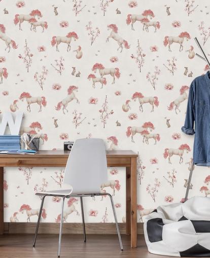 vit enhörning tapetväggmålning kallad White Unique Unicorn av Kikki Belle för barns sovrum och plantskolor vit enhörning tapetväggmålning kallad White Unique Unicorn av Kikki Belle för barns sovrum och plantskolor