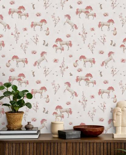 mural de papel pintado de unicornio blanco llamado White Unique Unicorn de Kikki Belle para dormitorios y guarderías infantiles