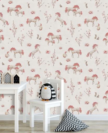 mural de papel de parede de unicórnio branco chamado White Unique Unicorn de Kikki Belle para quartos infantis e creches mural de papel de parede de unicórnio branco chamado White Unique Unicorn de Kikki Belle para quartos infantis e creches