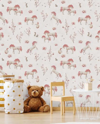 witte eenhoorn muurschildering genaamd White Unique Unicorn van Kikki Belle voor kinderkamers en kinderdagverblijven