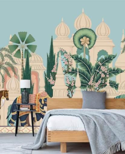 papier peint chinoiserie coloré appelé Chinoiserie Elephant & Horse Procession pour les chambres et les salons papier peint chinoiserie coloré appelé Chinoiserie Elephant & Horse Procession pour les chambres et les salons