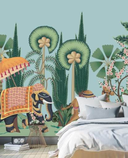 chinoiserie-taustakuvamaalaus nimeltä Chinoiserie Animal Parade makuuhuoneisiin, olohuoneisiin ja käytäviin chinoiserie-taustakuvamaalaus nimeltä Chinoiserie Animal Parade makuuhuoneisiin, olohuoneisiin ja käytäviin