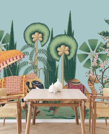 Chinoiserie-Tapetenwandbild namens Chinoiserie Animal Parade für Schlafzimmer, Wohnzimmer und Flure Chinoiserie-Tapetenwandbild namens Chinoiserie Animal Parade für Schlafzimmer, Wohnzimmer und Flure