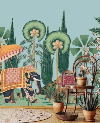 chinoiserie tapetmaleri kaldet Chinoiserie Animal Parade til soveværelser, stuer og gange