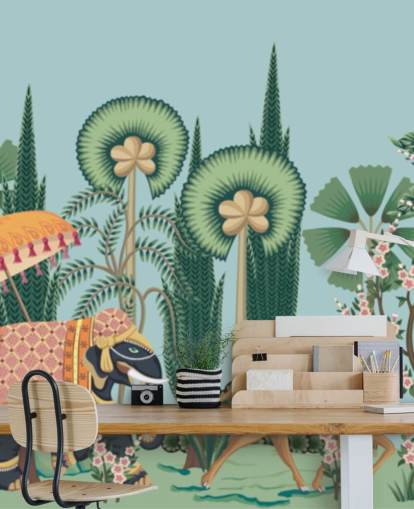 chinoiserie wallpaper mural called Chinoiserie Animal Parade for bedrooms, living rooms and hallways