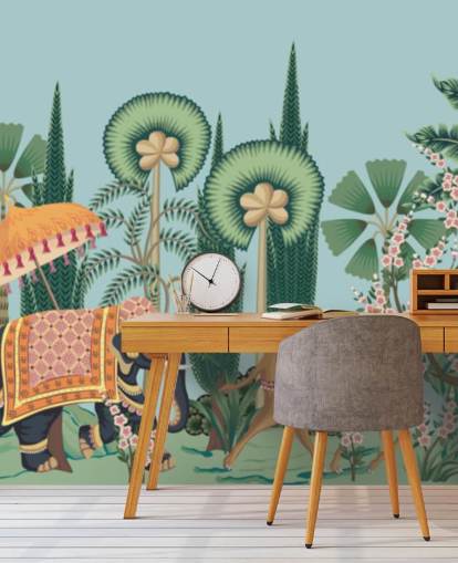 chinoiserie wallpaper mural called Chinoiserie Animal Parade for bedrooms, living rooms and hallways