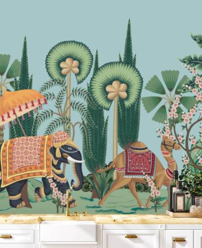 chinoiserie tapetmaleri kaldet Chinoiserie Animal Parade til soveværelser, stuer og gange