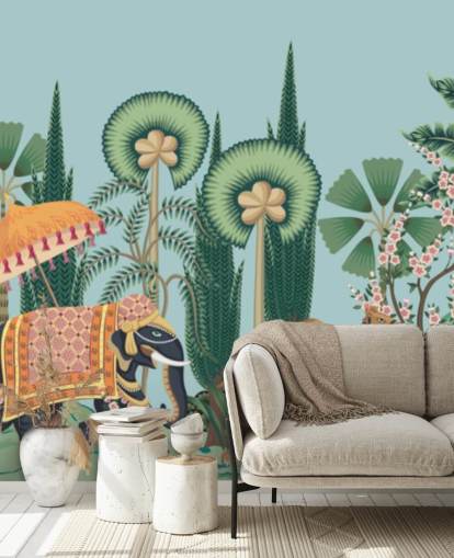 Chinoiserie-Tapetenwandbild namens Chinoiserie Animal Parade für Schlafzimmer, Wohnzimmer und Flure Chinoiserie-Tapetenwandbild namens Chinoiserie Animal Parade für Schlafzimmer, Wohnzimmer und Flure