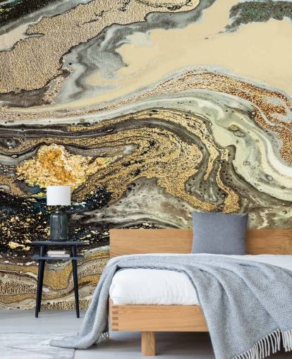 Tapeten-Wandbild aus goldbraunem Marmor namens Golden Brown Agate Marble von Lara Skinner für Wohn- und Esszimmer