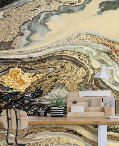 gyldenbrun marmor tapetmaleri kaldet Golden Brown Agate Marble af Lara Skinner til stuer og spisestuer