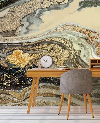 mural de papel de parede de mármore marrom dourado chamado Golden Brown Agate Marble de Lara Skinner para salas de estar e salas de jantar
