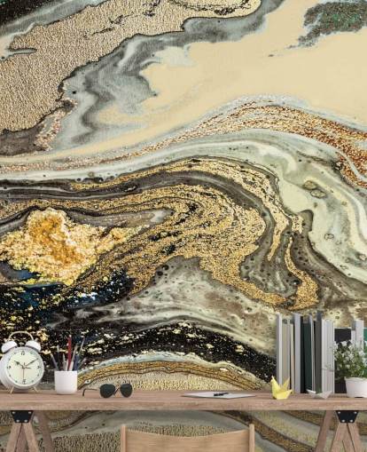 Tapeten-Wandbild aus goldbraunem Marmor namens Golden Brown Agate Marble von Lara Skinner für Wohn- und Esszimmer Tapeten-Wandbild aus goldbraunem Marmor namens Golden Brown Agate Marble von Lara Skinner für Wohn- und Esszimmer