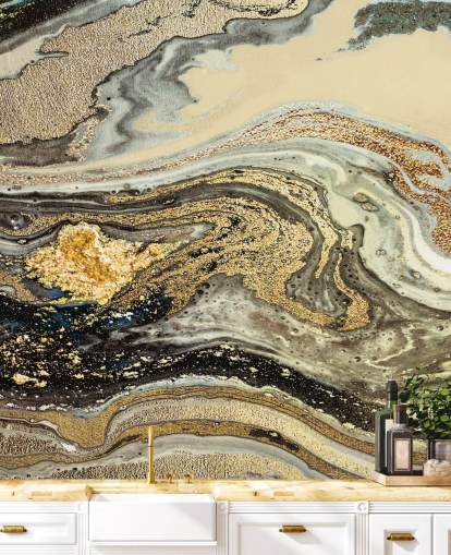Tapeten-Wandbild aus goldbraunem Marmor namens Golden Brown Agate Marble von Lara Skinner für Wohn- und Esszimmer