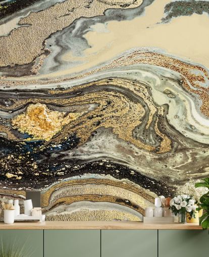 goudbruine marmeren behangmuurschildering genaamd Golden Brown Agate Marble van Lara Skinner voor woon- en eetkamers goudbruine marmeren behangmuurschildering genaamd Golden Brown Agate Marble van Lara Skinner voor woon- en eetkamers