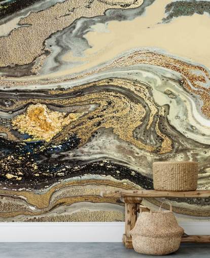 guldbrun marmor tapetväggmålning kallad Golden Brown Agate Marble av Lara Skinner för vardagsrum och matsalar guldbrun marmor tapetväggmålning kallad Golden Brown Agate Marble av Lara Skinner för vardagsrum och matsalar