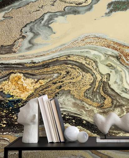 gyldenbrun marmor tapetmaleri kaldet Golden Brown Agate Marble af Lara Skinner til stuer og spisestuer