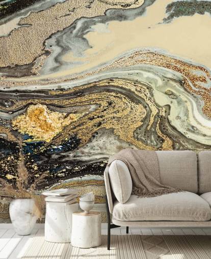 Tapeten-Wandbild aus goldbraunem Marmor namens Golden Brown Agate Marble von Lara Skinner für Wohn- und Esszimmer