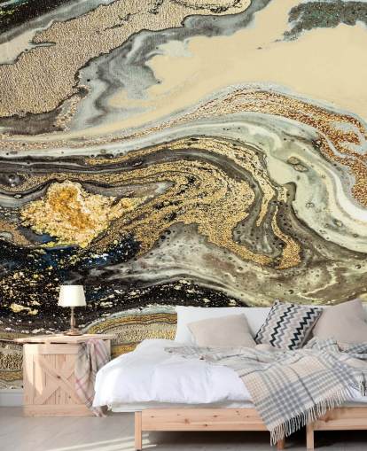 papier peint mural en marbre brun doré appelé Golden Brown Agate Marble par Lara Skinner pour les salons et les salles à manger