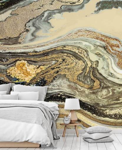 Tapeten-Wandbild aus goldbraunem Marmor namens Golden Brown Agate Marble von Lara Skinner für Wohn- und Esszimmer