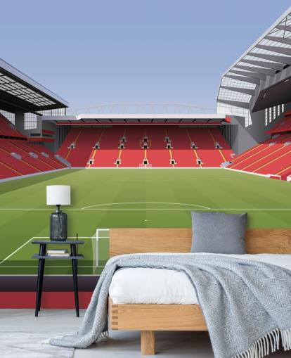 red and green football stadium wallpaper mural called Anfield Football Stadium by Matthew J I Wood Design & Illustration for child's bedroom