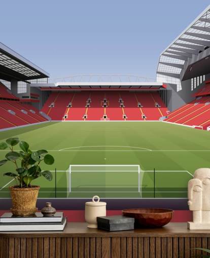 mural de papel de parede de estádio de futebol vermelho e verde chamado Estádio de Futebol de Anfield, de Matthew J I Wood Design & Illustration para quarto de criança mural de papel de parede de estádio de futebol vermelho e verde chamado Estádio de Futebol de Anfield, de Matthew J I Wood Design & Illustration para quarto de criança